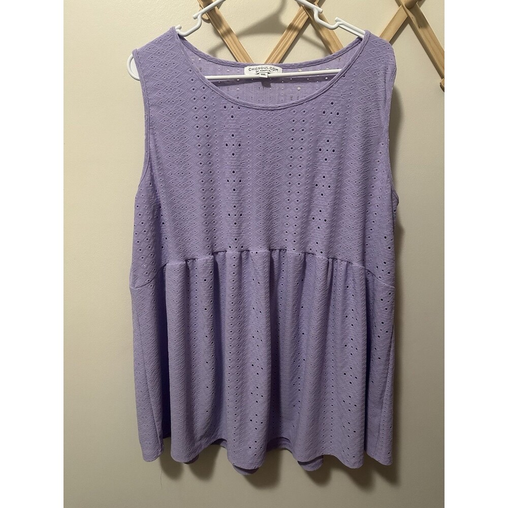 Chicsoul Purple Eyelet Babydoll Tank Size 3X